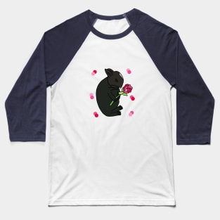 Black Bunny With Pink Rose Baseball T-Shirt